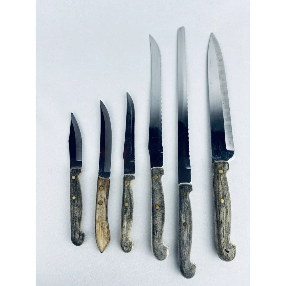 Vintage‎ Ekco Lot Of 6 pc Stainless Vanadium Kitchen Knife Wood Handle USA